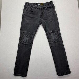 RawX Moto Jeans Mens 30/30 Good Black Slim Fit Ribbed Distressed Biker Denim
